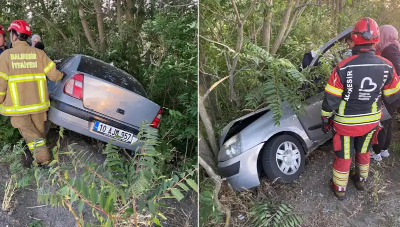 Balıkesir'de Şiddetli Kaza: Otomobil Şarampole Yuvarlandı, İki Yaralı
