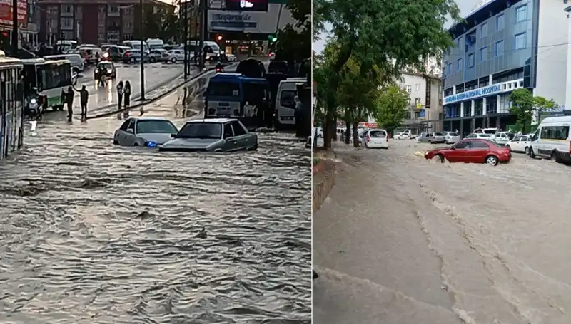 Ankara'da Sağanak Yağışlar Sonrasında Sokaklar Nehre Döndü ve Arabalar Sürüklendi